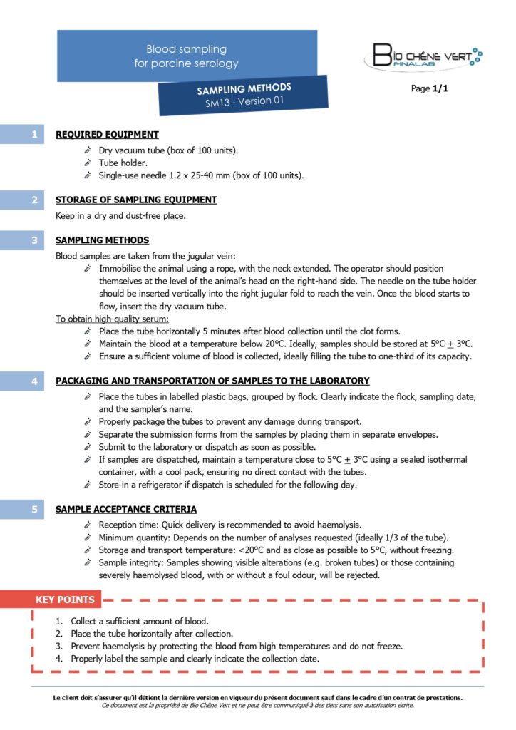 Sampling methods - Blood sampling for porcine serology