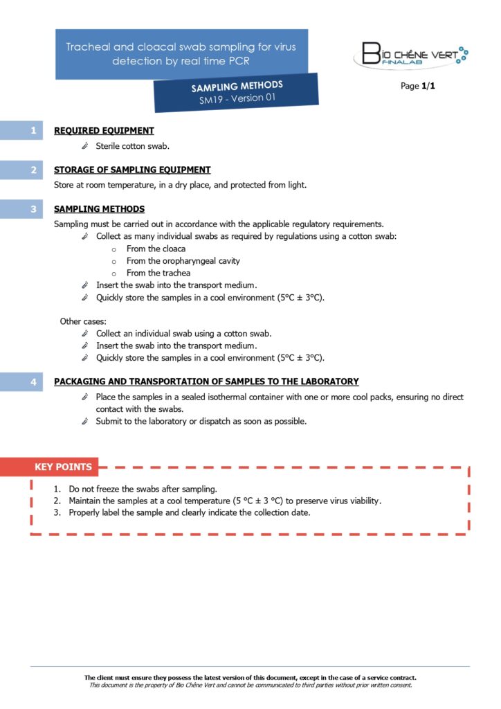 Sampling methods - Tracheal and cloacal swab sampling for virus detection by real time PCR
