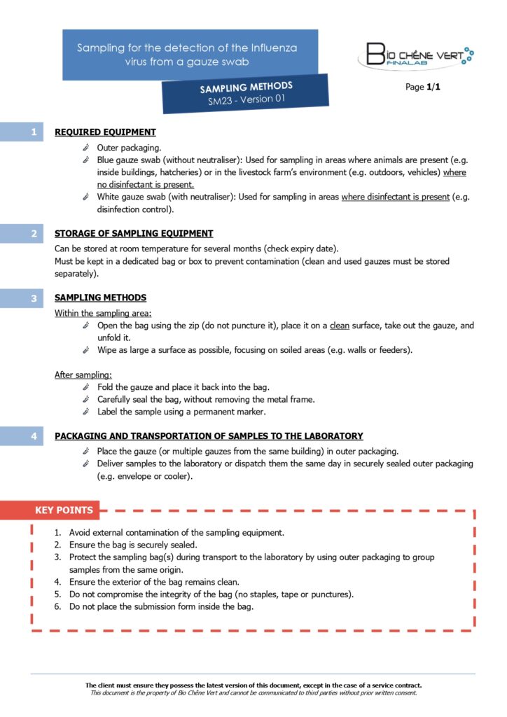 Sampling methods - ampling for the detection of the Influenza virus from a gauze swab