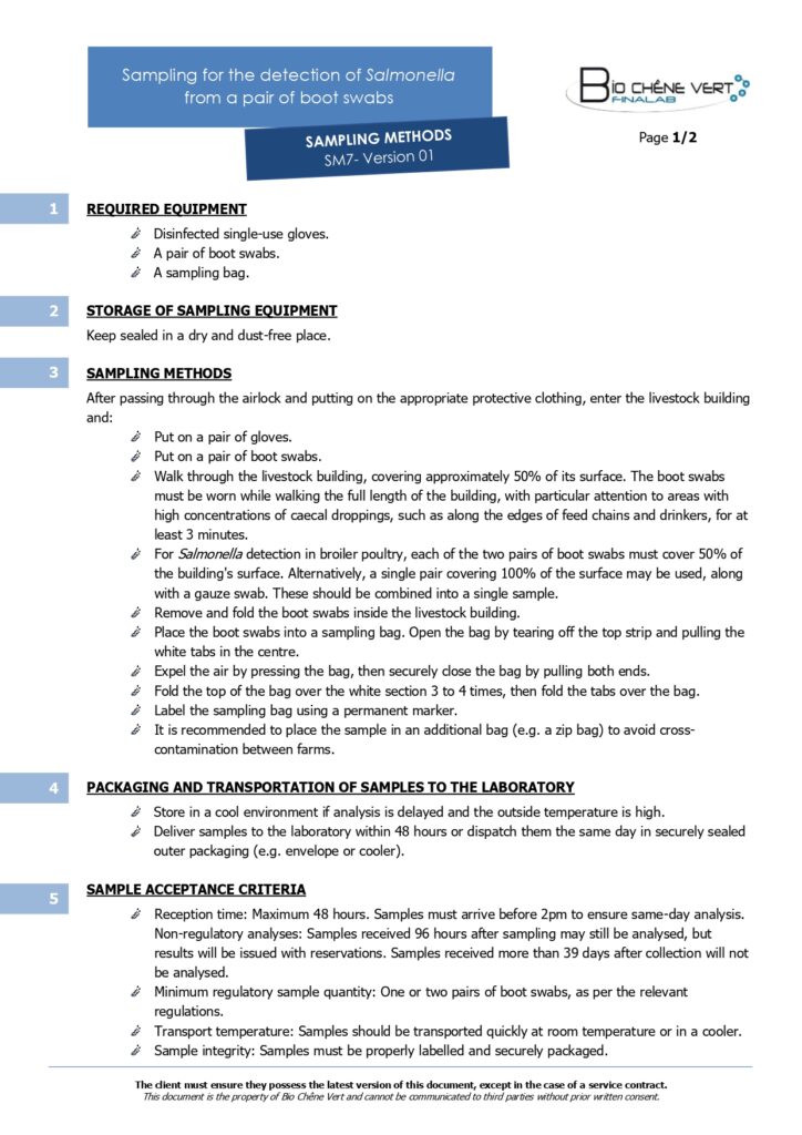 Sampling methods - Sampling for the detection of Salmonella from a pair of boot swabs